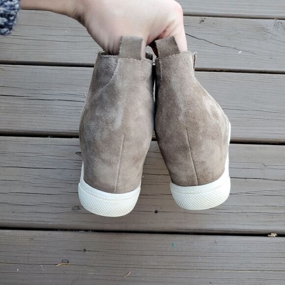 Steve Madden Waverly Taupe Suede Leather Platform Sneaker Wedge Ankle Booties 10 - Picture 6 of 9